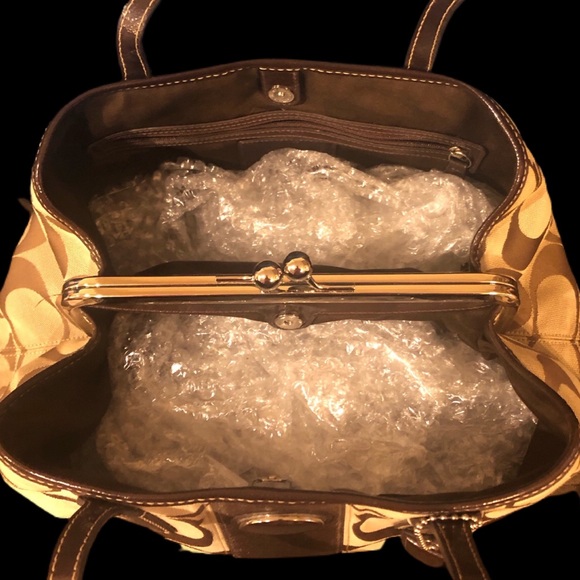 Coach Large Brown & Tan Signature Logo Shoulder Bag - Picture 5 of 12